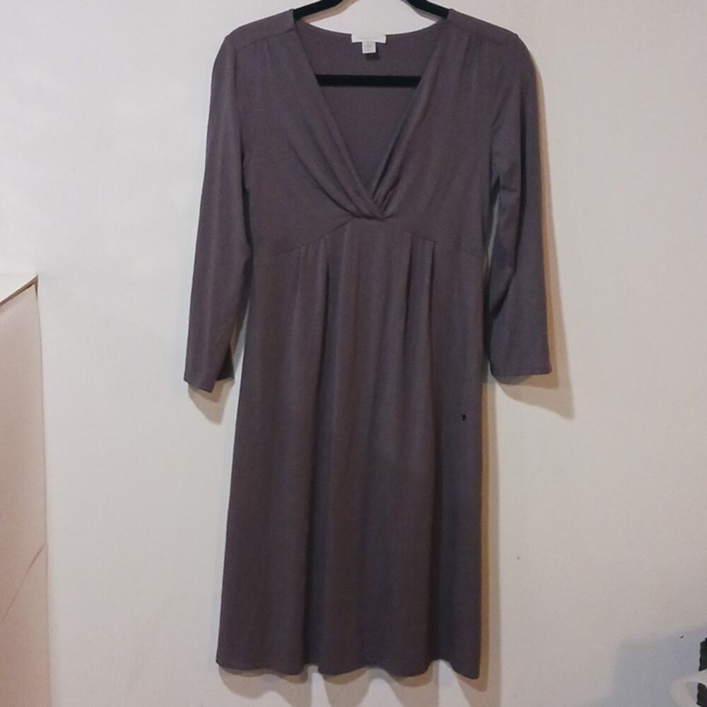 Garnet Hill Womans Purple Plum Empire Waist V-Neck Dress Size XS